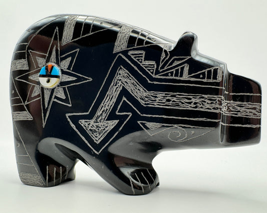 Zuni Pueblo Black Marble Bear Fetish Native American Art By Dilbert Gasper