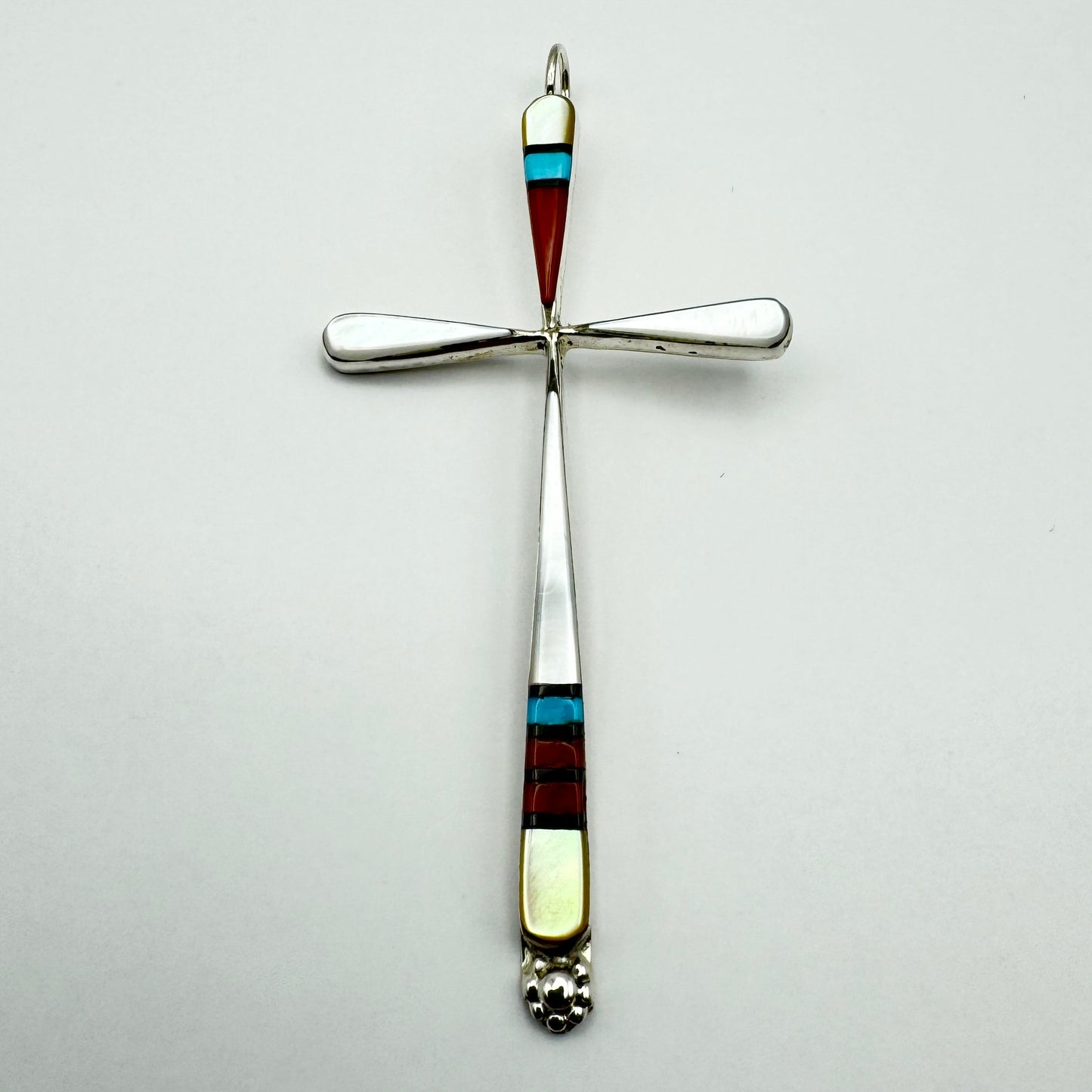 Zuni Pueblo Multi Stone Sterling Silver Cross Pendant Native American Jewelry