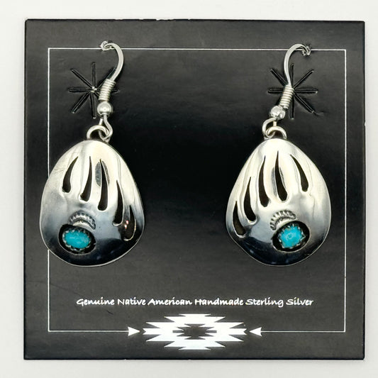 Navajo Sterling Silver Bear Paw Dangle Earrings Native American Jewelry New