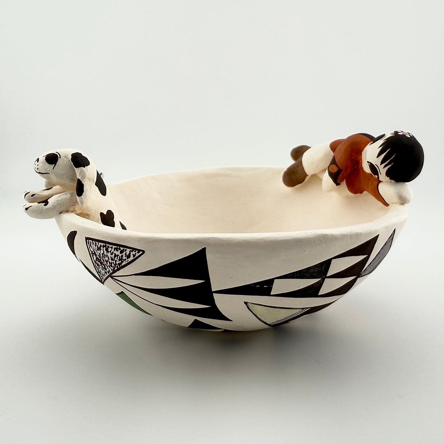 Acoma Pueblo Girl And Dog Pottery Bowl Native American Art By Judy Lewis