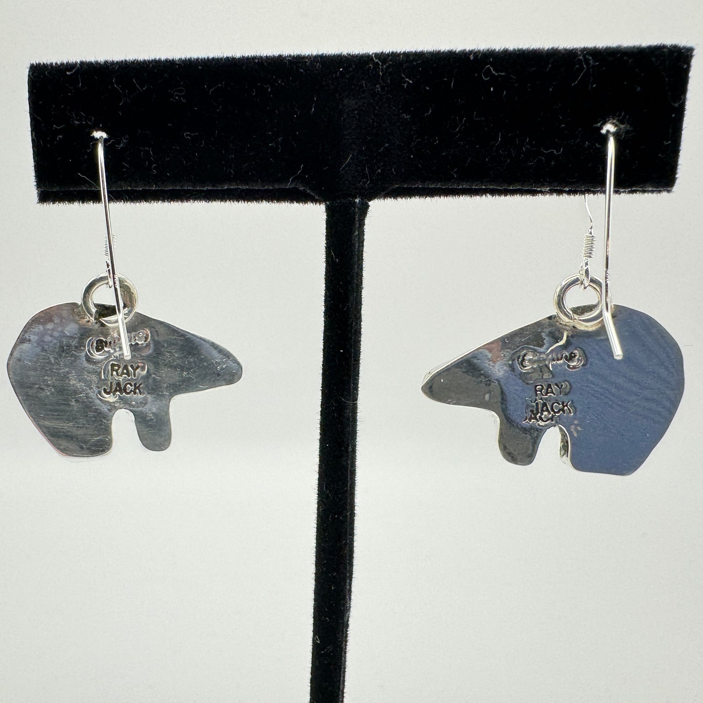 Navajo Sterling Silver Bear Inlay Dangle Earrings Native American Jewelry New