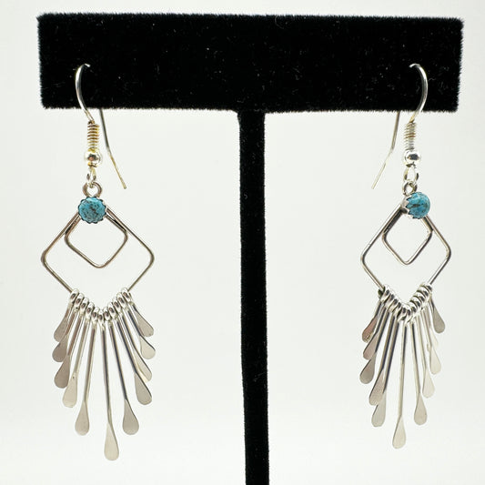 Navajo Sterling Silver And Turquoise Dangle Earrings Native American Jewelry New