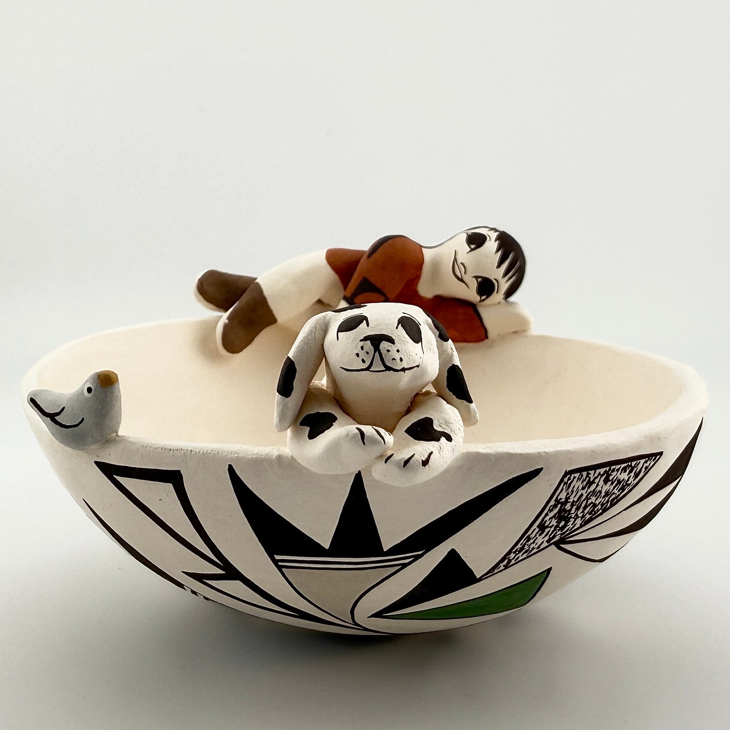 Acoma Pueblo Girl And Dog Pottery Bowl Native American Art By Judy Lewis